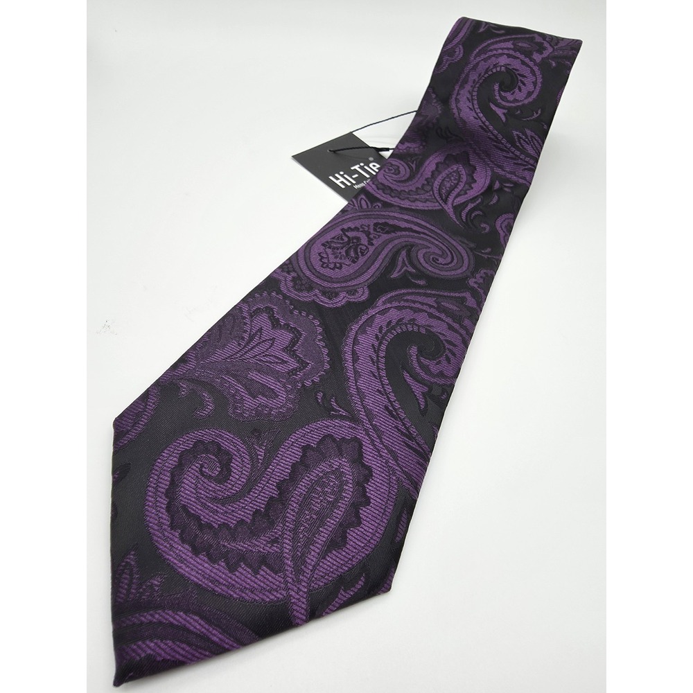 Hi-Tie Black & Purple Paisley‎ Classic Silk Tie 58" x 3.5" NWT